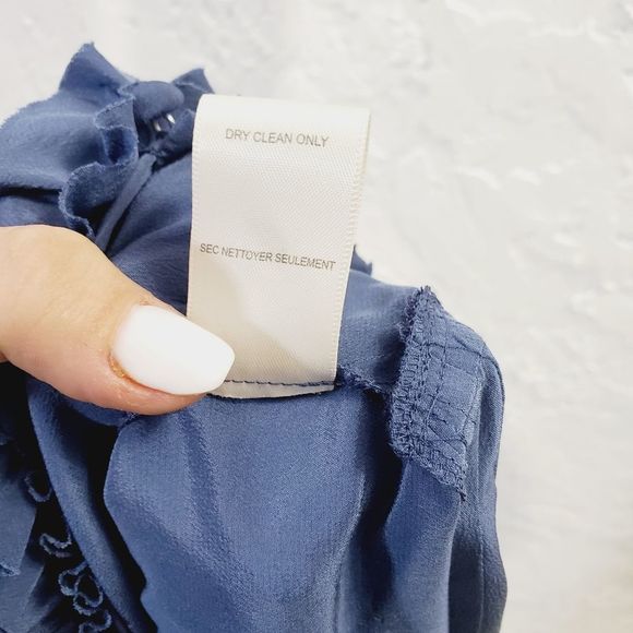 Rebecca Taylor silk ruffle shirt mini dress Top W/ Waist tie  blue size small 2 - Picture 12 of 16
